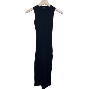 Naked Wardrobe Ribbed Midi Dress Sleeveless Bodycon Black Made in USA Minimalist